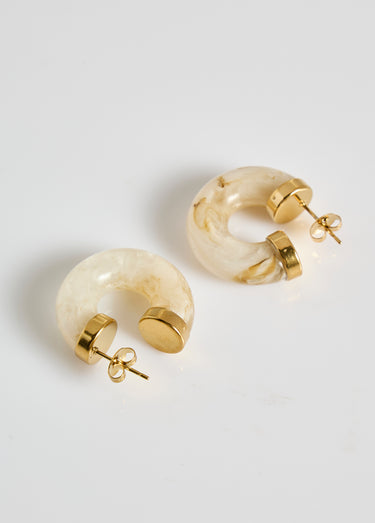Boucles d'oreilles créoles acier résine Beige