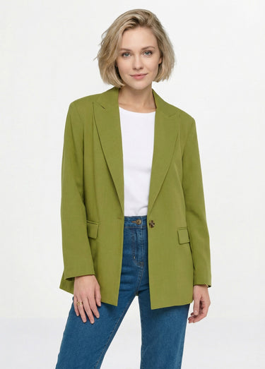 Veste longue 1 bouton avec col tailleur Vert