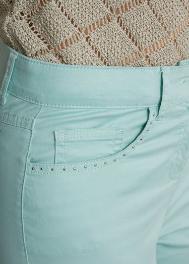 Pantalon droit coton stretch 5 poches Vert d'eau