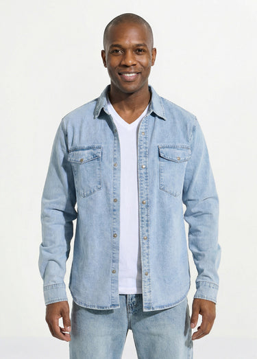 Chemise en jean, délavage stone Bleu