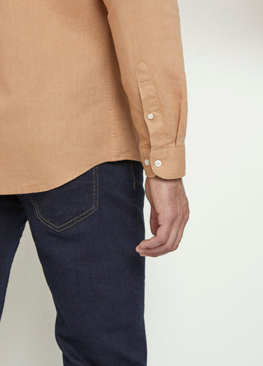 Chemise lin casual col droit manches longues Beige