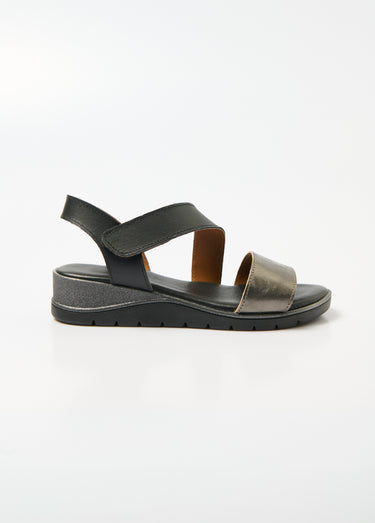 Sandales cuir grande largeur compensées scratchées Noir