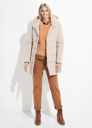 Doudoune longue avec capuche fourrure Beige
