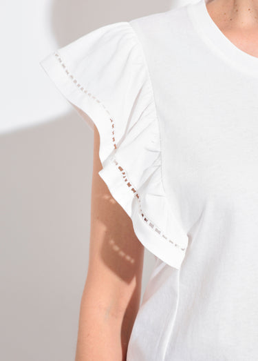 T-shirt manches courtes volantées ajourées Blanc