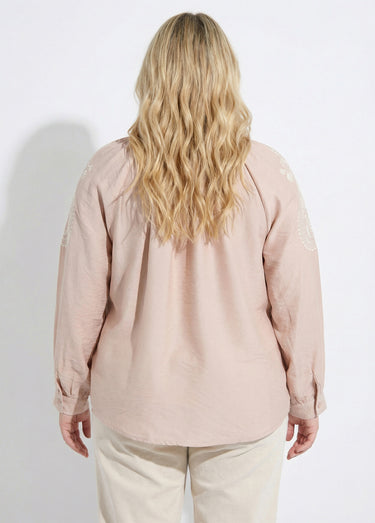 Blouse avec broderies et petit col V Beige/Ecru