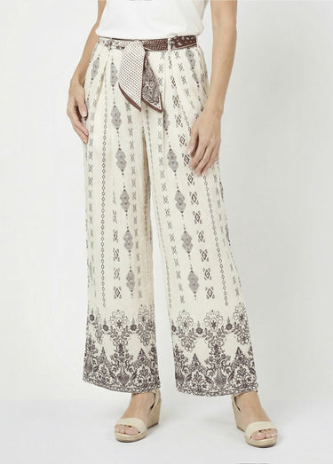 Pantalon large ethnique + foulard taille Blanc imprimé
