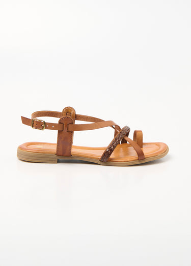 Sandales en cuir plates multibrides Brique