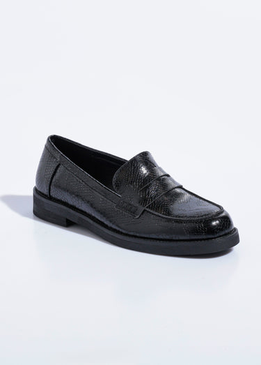 Mocassins aspect reptile petit talon Noir