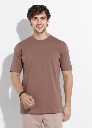 T-shirt col rond en coton épais Marron