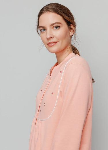 Chemise de nuit interlock boutonnée Uni Peche