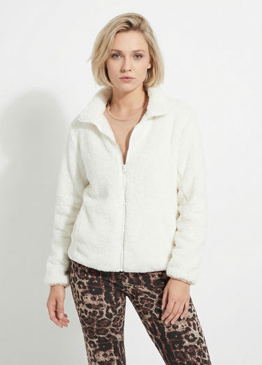Veste fausse fourrure col montant manches longues Ecru
