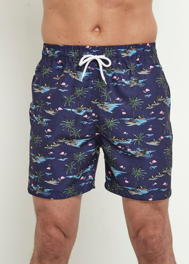 Caleçon de bain motif flamants roses Marine