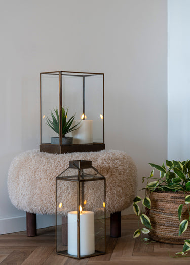 Pouf rond imitation fourrure poils longs Marron Clair