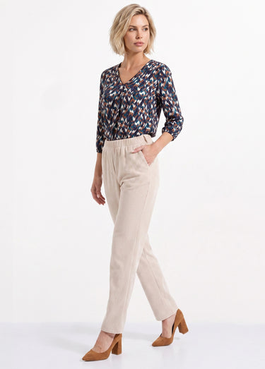 Pantalon velours côtelé taille élastiquée Ecru