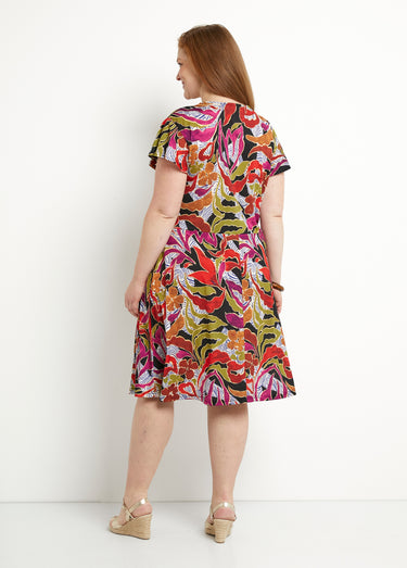 Robe courte cache-coeur imprimée évasée Noir/Parme