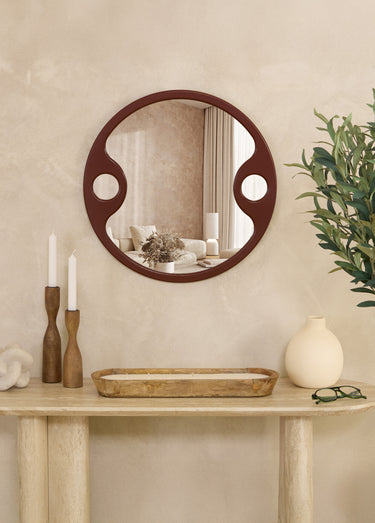 Miroir rond avec détails graphiques Marron Fonce