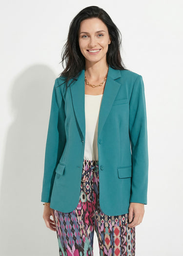 Veste blazer unie coupe droite col tailleur Vert
