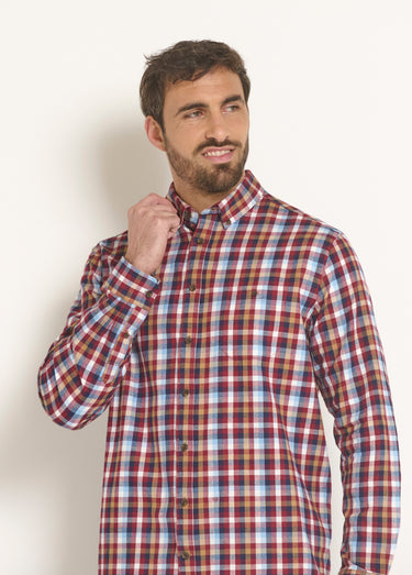 Chemise flanelle détails velours, chic Carreaux Rouge