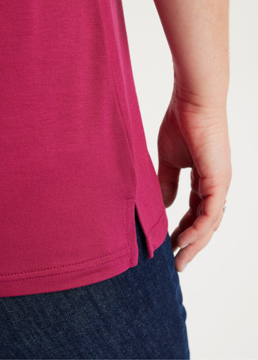 T-shirt long manches courtes uni Fuchsia