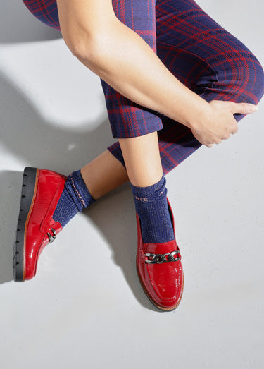 Mocassins grande largeur cuir chaîne à maillons Vernis Rouge
