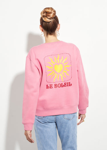Sweat molletonné sérigraphie soleil Rose
