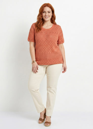 Pull manches courtes blousant ajouré col rond Epice