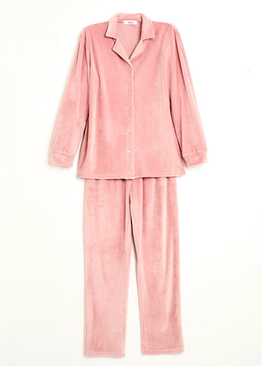 Pyjama long boutonné velours stretch Rose