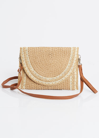 Pochette demi lune en papier tressé Taupe
