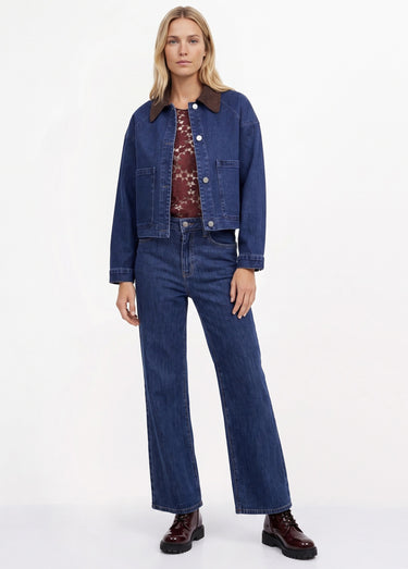 Veste en denim avec col en velours Bleu Jean