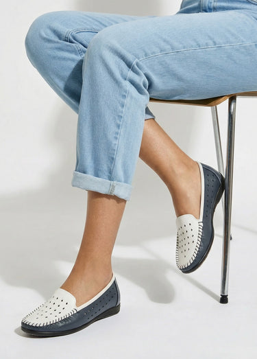 Mocassins souples largeur confort cuir Marine