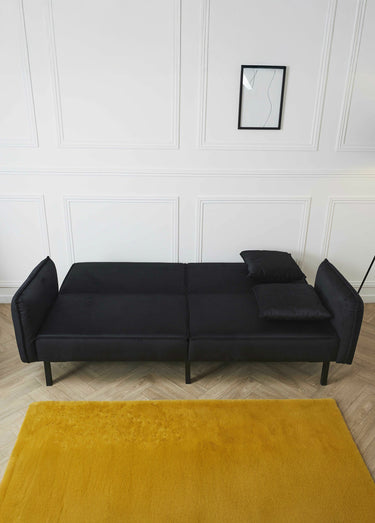 Canapé convertible velours, 2 coussins Noir