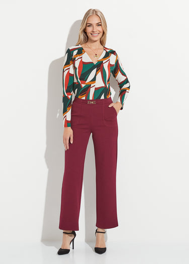 Pantalon droit taille élastiquée ceinture bijou Bordeaux