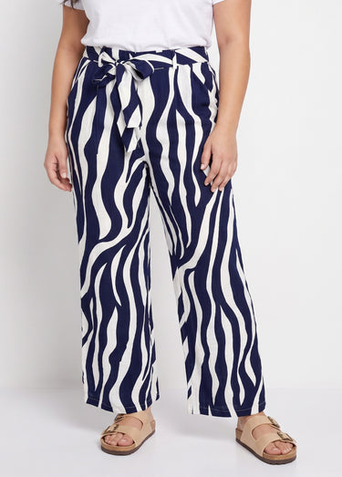 Pantalon large élastiqué, imprimé vagues Marine/Ecru