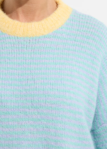 Pull duveteux rayé pastel forme loose Vert/Jaune