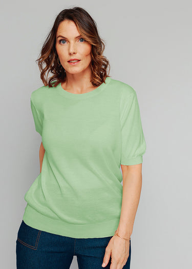 Pull laine mérinos chaud manches courtes Vert Nil