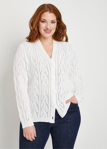 Gilet court boutonné ajouré Blanc