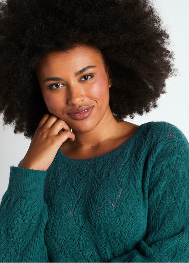 Pull doux uni col rond maille fantaisie Vert