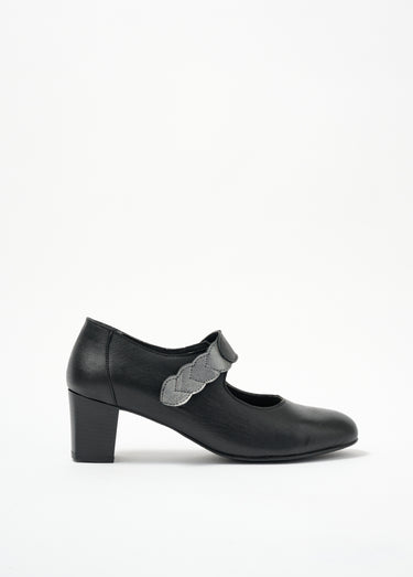 Escarpins à talon largeur confort scratchés cuir Noir