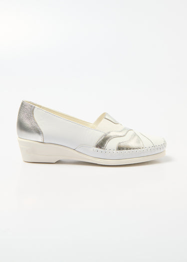 Mocassins élastiqués cuir largeur confort Blanc