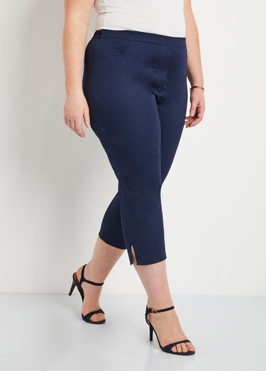 Pantacourt taille semi élastiquée satin Marine