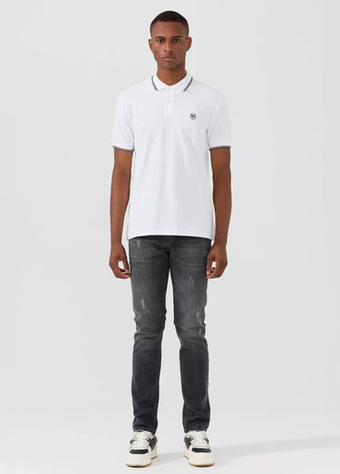 Polo manches courtes détails contrastés Blanc