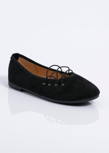 Ballerines plates en suédine avec liens Noir