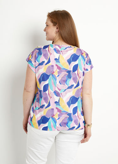 T-shirt court col V brillant imprimé Parme/Jaune