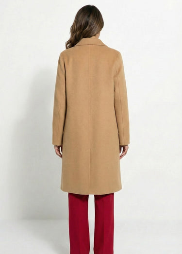 Manteau long drap de laine col tailleur Camel