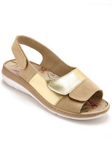 Sandales cuir confortables, extra large Beige
