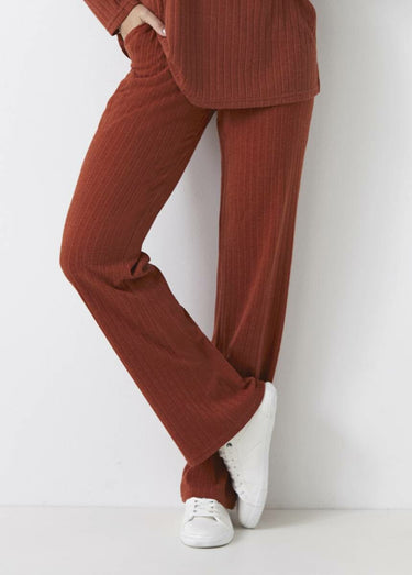 Pantalon droit en maille côtelée Brique
