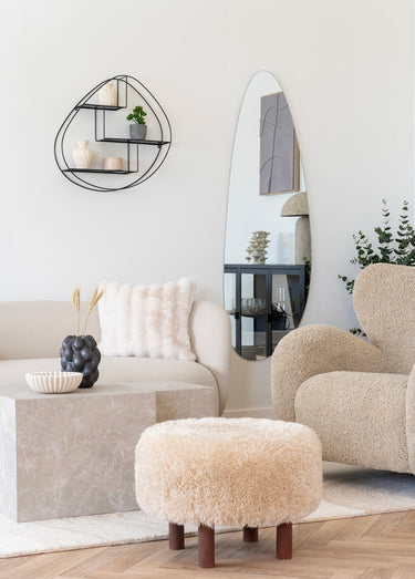 Pouf rond imitation fourrure poils longs Marron Clair