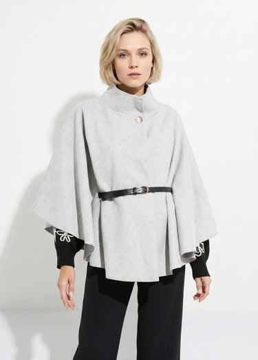 Manteau cape à ceinturer, col montant Gris Clair