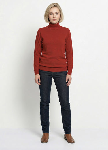 Pull doux col roulé manches longues Rouge
