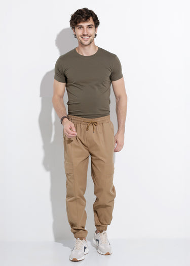 Pantalon cargo bas élastiqué, sportswear Camel